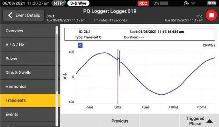 View real-time voltage transitory events while logging for faster troubleshooting